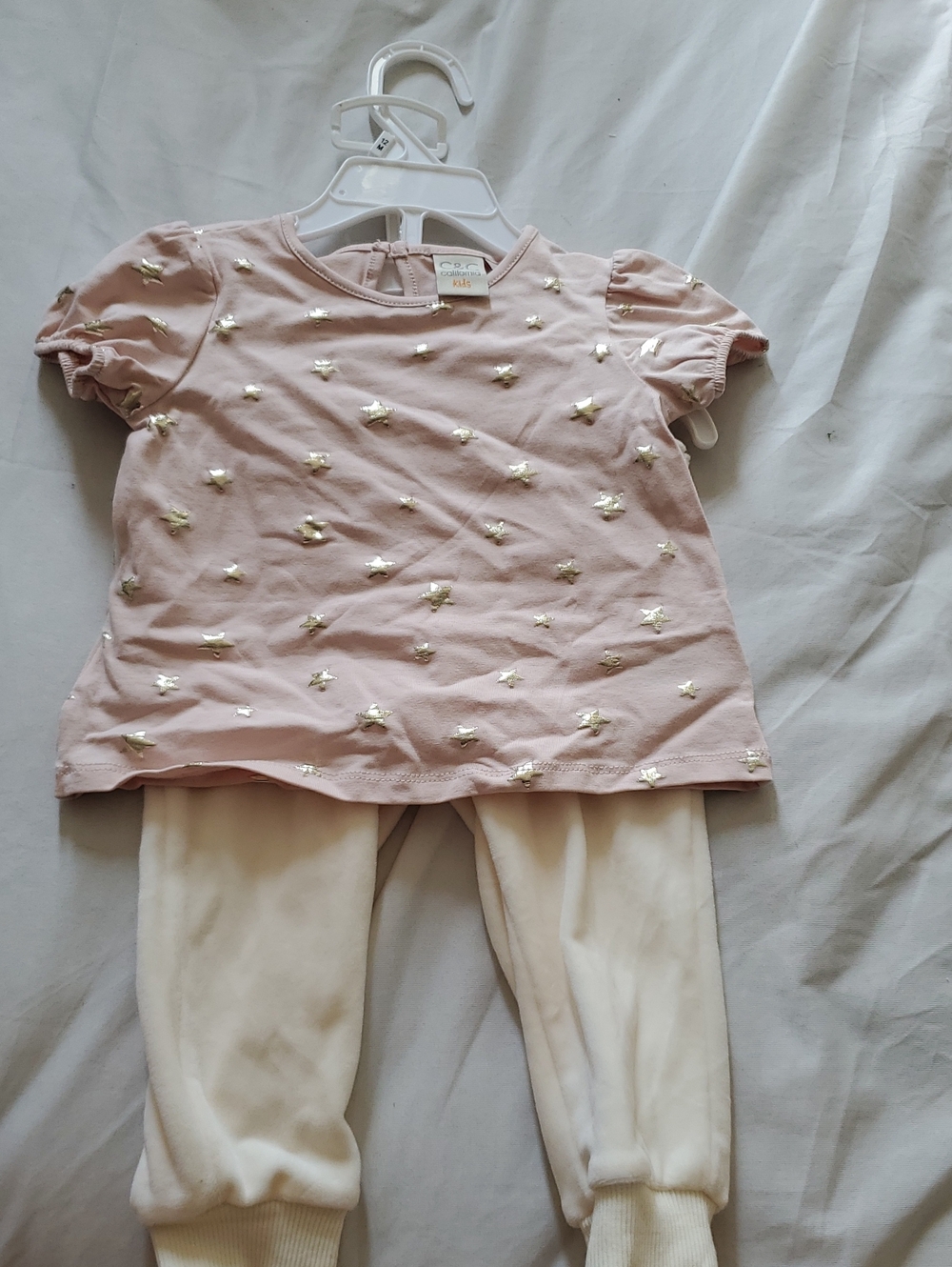 Toddler Pink Star Print Top and Cream Leggings Set